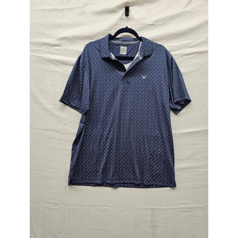 Callaway Mens Geometric Opti-Dri Polo Blue Polyester Blend Athletic Size Large